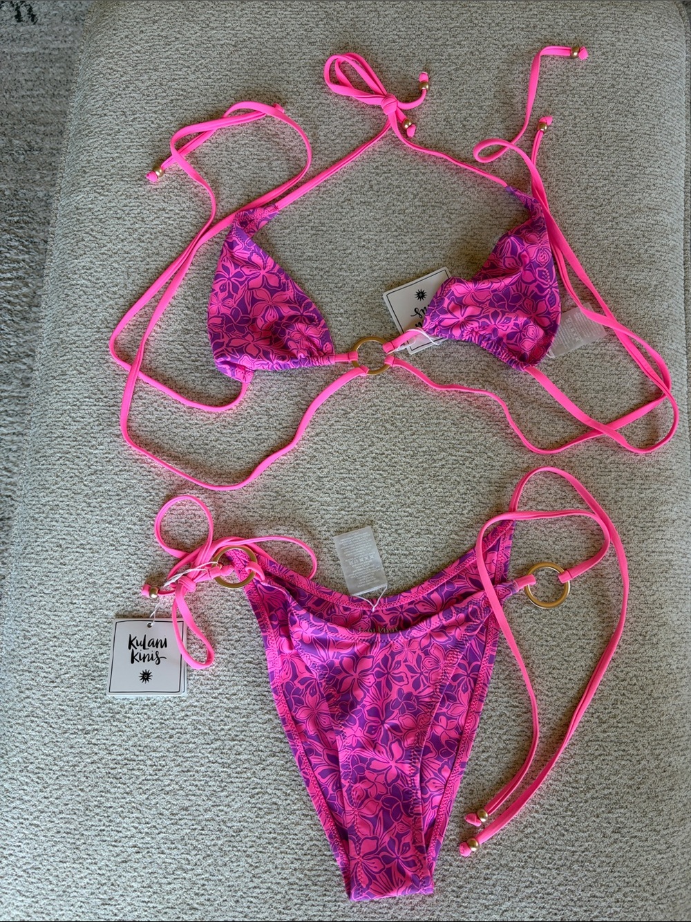 Kulani Kini Ring Tie Bikini Set - Bubble Berry Size Medium - NWT